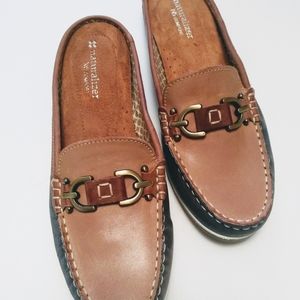 Naturalizer hutton blue & tan mules